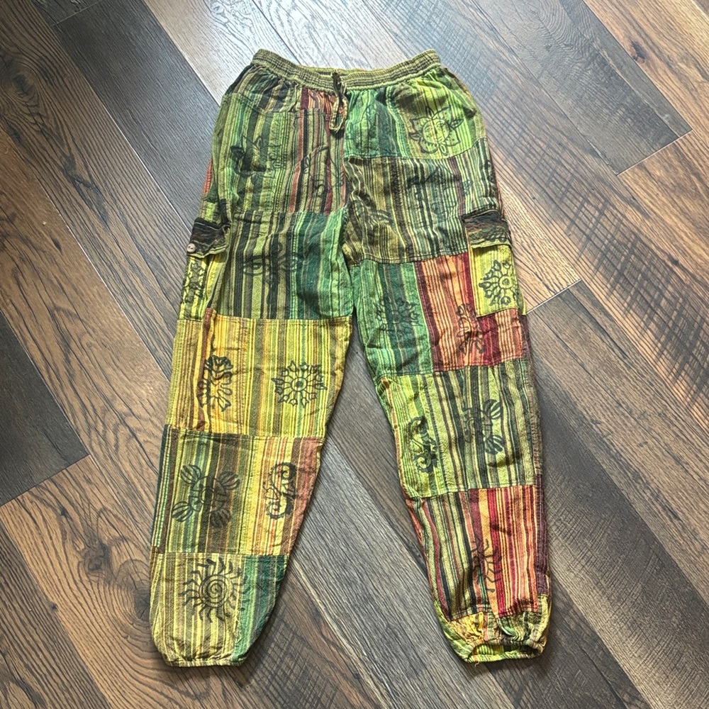 Boho Hippie Multicolor Patchwork Style Cargo Jogg… - image 1